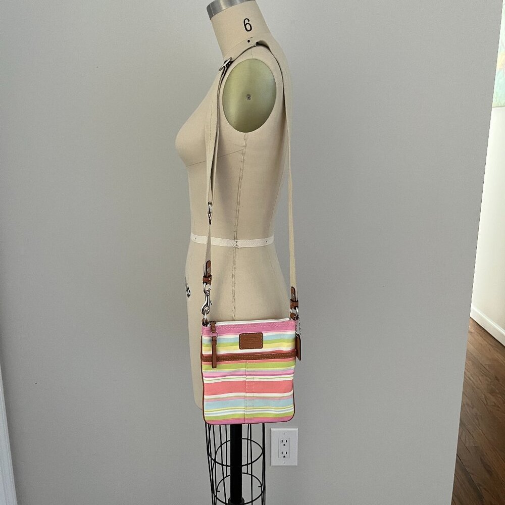 COACH Swingpack Crossbody Multicolored Stripe Canvas/Leather Adjustable Straps